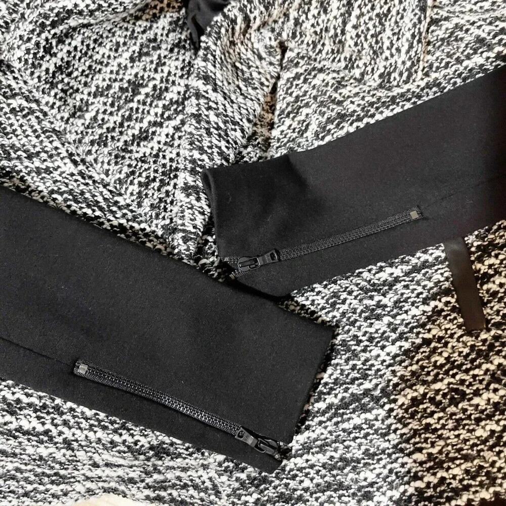 Alice Olivia Burma Drape Lapel Jacket Black White‎ Open Tweed Leather Shoulder 2 - Picture 8 of 12